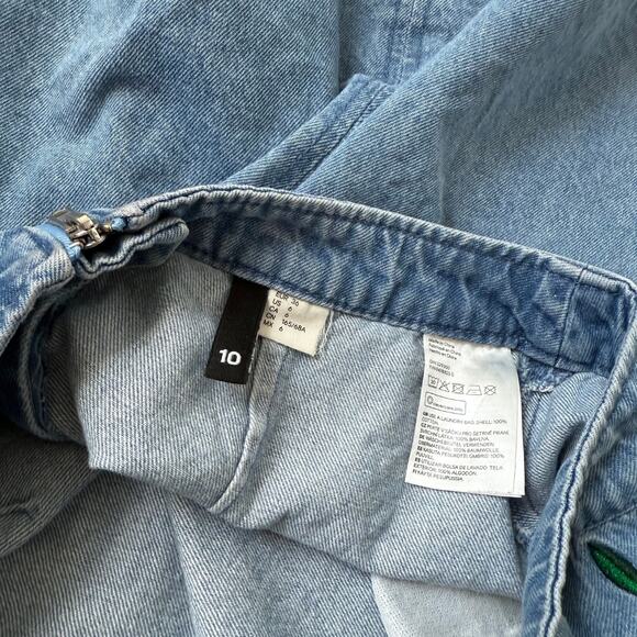 HM Divided Denim Embroidered Floral Mini Skirt Floral y2k Size 6 Zippered - Picture 4 of 4